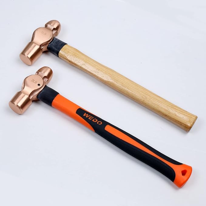 WEDO Copper Ball Peen Hammer 12 oz(3/4lb), Ball Pein Hammer with Fiberglass Handle, Length 300mm(12"), Die-Forged, Corrosion Resistant, DIN Standard