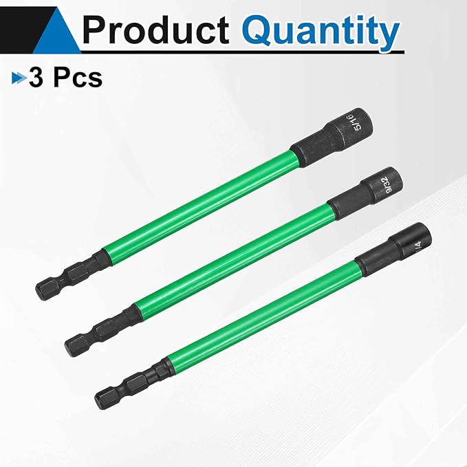 HARFINGTON 3pcs Nut Driver Drill Bit 1/4+9/32+5/16 Inch SAE Socket 1/4" Hex Shank 6" (150mm) Extra Long Magnetic 6-Point Sockets Quick Change CR-V Steel Bolt Setters for Power Drill Drivers