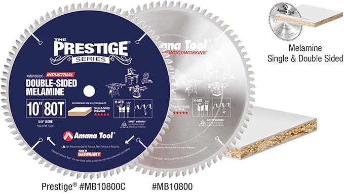 Amana Tool MB10800C Carbide Tipped Double-Face Melamine 10 Inch D x 80T H-ATB, -6 Deg, 5/8 Bore Circular Saw Blade