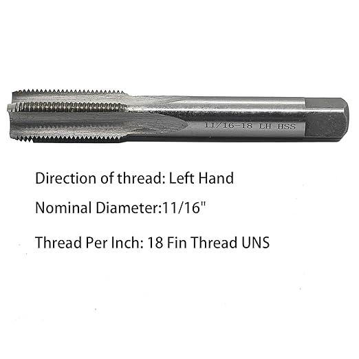 Lzcdelyxiao 11/16"- 18 Left Hand Straight Flute Thread Tap Machine Tap 11/16-18 TPI Nominal Diameter 11/16" Thread Per Inch 18 Fin Thread UNS Thread High Speed Steel HSS W6542