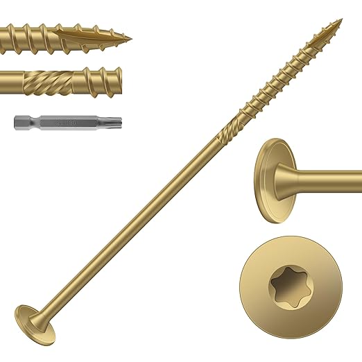 #14 x 5 Inch Outdoor Structural Wood Deck Screws (19Pcs/1lb), Carbon Steel, Tan, Flat Head, Rust Resistant Epoxy Coated, T30 Star Bit