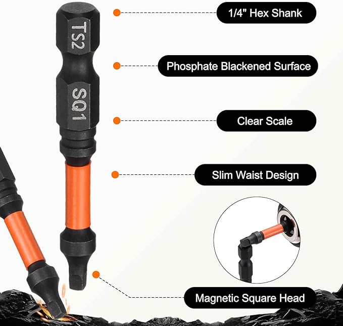 HARFINGTON 3pcs Square Head Screwdriver Bits 1/4" Hex Shank SQ3 Magnetic Head 4" Length S2 Steel Screw Driver Drill Bit for Repair Work Electric Screw Driver