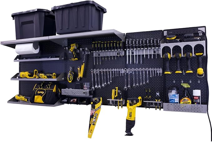 OmniWall Weekend Warrior Ultimate Tool Kit-96" x 32" Metal Pegboard Wall Storage System Black/Black