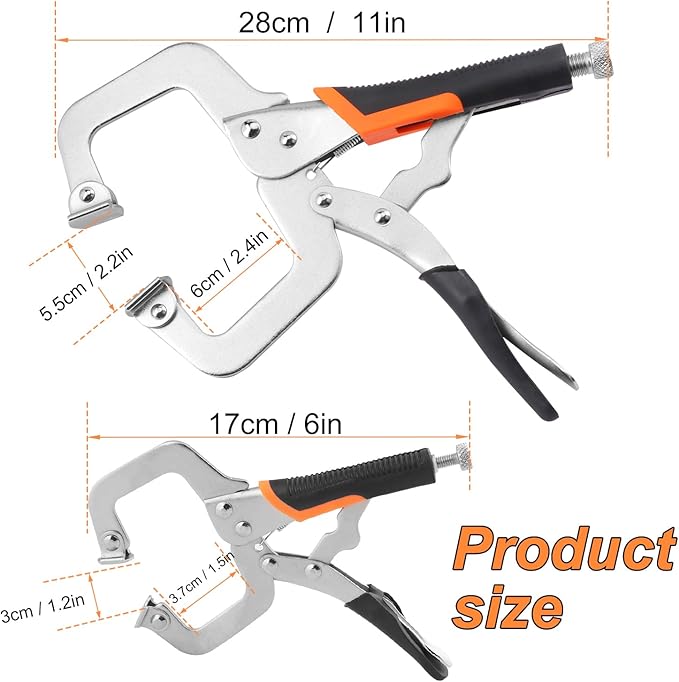 4 Pack 11 & 6 Inch C Clamp Locking Pliers with Swivel Pads, Heavy Duty C Clamp Welding Pliers for Woodworking and Home Improvement