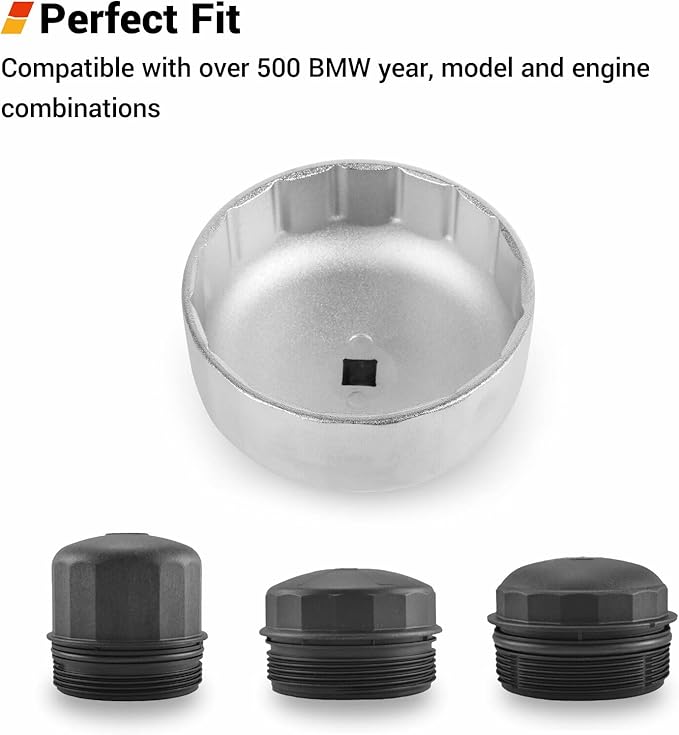 EWK 86mm 16-Flute Oil Filter Wrench, Heavy-Duty Cup Tool for BMW Cartridge Caps, Remove & Install Filter Housing Safely with 3/8" Drive, Fits 2006+ Models