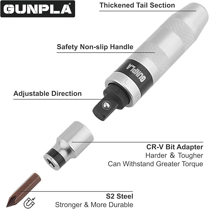 Gunpla Impact Screwdriver Set, Industrial-Grade 40CR Alloy Steel Manual Impact Driver with Phillips Slotted Hex Driver Spinning Ratchet Adapter Adjustable Handle for Fastening Loosening, 12 Piece