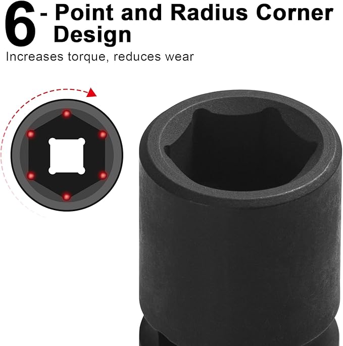 JETECH 1/2 Inch Drive 18mm Standard Impact Socket, Chrome Molybdenum Alloy Steel, 6-Point Design, Metric