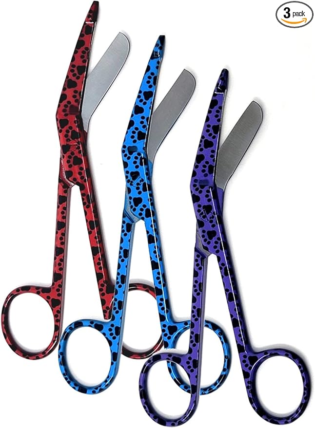 Set of 3 Assorted Pattern Nurse Doctor EMT Lister Bandage Scissors 5.5" (14cm), Stainless Steel, Premium Quality-Ideal Gift (PK5)