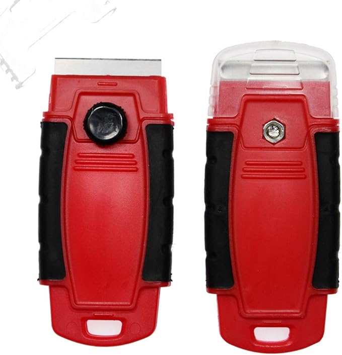 Plastic Razor Blade Scraper Hand Held Window Vinyl Tint Scraper Pack 2 with Protective Cover 20 Metal Razor Blades Scraper Blades Removal Scraping Tool Kit