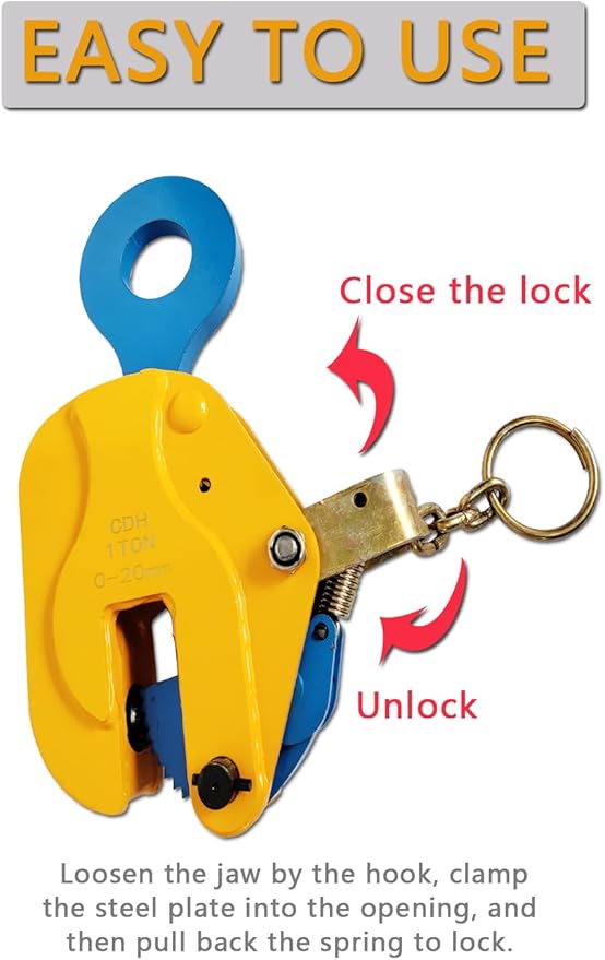 Vertical Plate Clamp lifting clamps 2200Lbs Load Capacity Lifting Clamp 1T Heavy Duty Plate Clamp for Lifting and Transporting lifting and transporting steel plates 【1ton】