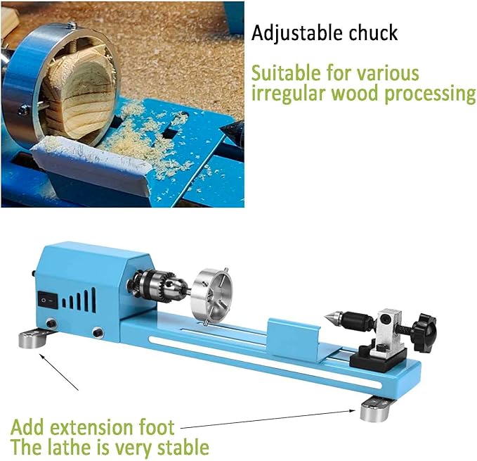 Mini Lathe Wood Lathe Machine Multi-Purpose Type Lathe Milling Cutting Grinding Polishing Professional Table Top Lathe Tool Kit Adding shields