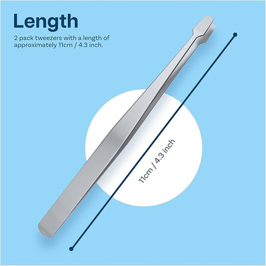 MMOBIEL 2 Pcs Stainless Steel Stamp Tweezers Tongs Flat Wide Tip Precision Philately Tweezers for Stamps, Documents, Photo Development, etc.