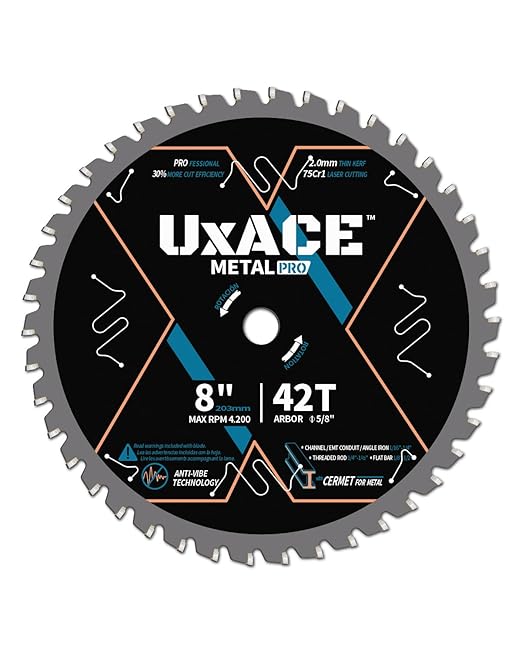 8-Inch 42-Tooth Circular Saw Blade, 5/8-Inch Arbor, Ferrous Metal, Steel Cutting Blade, Carbide Tip, Thin Kerf, for Channel, EMT Conduit, Angle Iron, Threaded Rod, Flat Bar