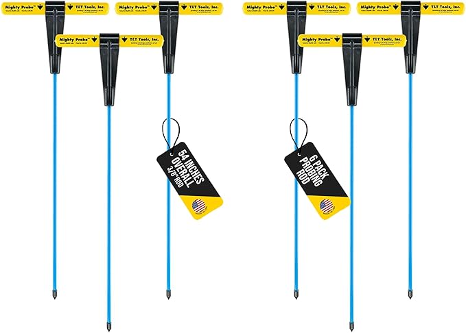 T&T Tools 54-Inch Mighty Probe Insulated Metal Soil Probe ??3/8" Metal Round Rod, Heavy Duty Design for Easy Penetration & Withdrawal, Soil Testing & Landscaping Tools, T-Handle, USA-Made-6 Pack