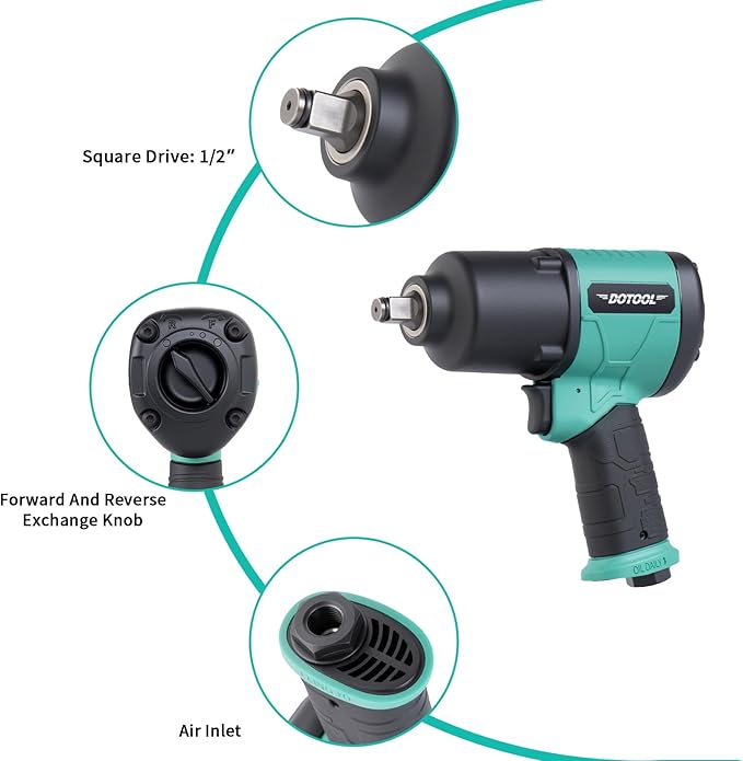 Air Impact Wrench 1/2 Inch Square Drive Heavy Duty 880 ft-Lbs Max Loosening Torque Output Pneumatic Impact Wrench Twin Hammer 7800RPM for Automobile Repair