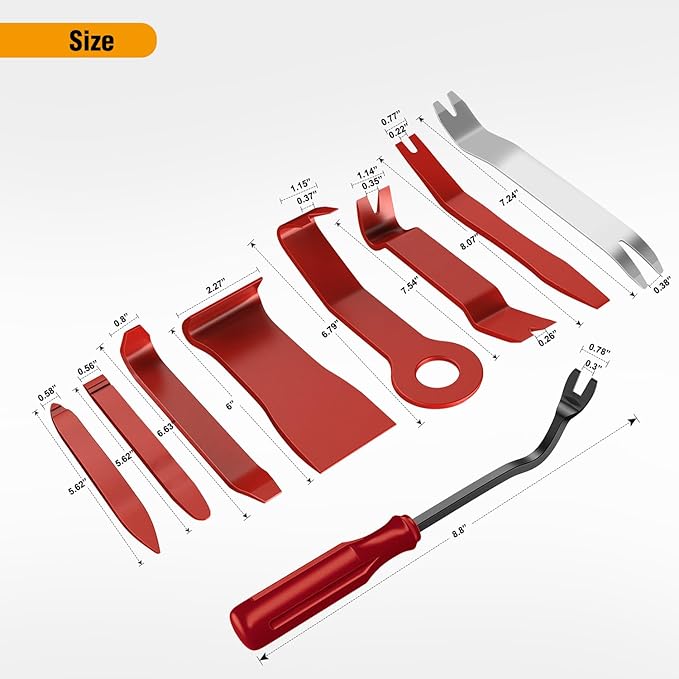GOOACC 9PCS Auto Trim Removal Tool Kit No-Scratch Tool Kit for Car Audio Das Window Molding Fastener Remover Tool Kit-Red