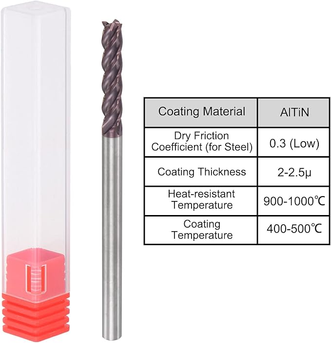 uxcell Square Nose End Mill, 6mm Tip Dia Solid Carbide AlTiN Coated CNC Router Bits 4 Flute Spiral Milling Cutter HRC55 with 6mm Shank 100mm (4-inch) Length