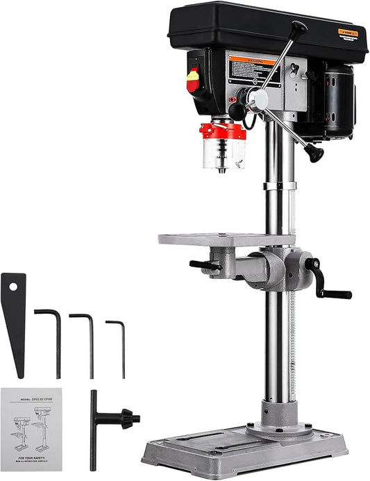 13 in Benchtop Drill Press, 7.5 Amp 120V, 288-3084 RPM Variable Speed Cast Iron Bench Drill Press, 0-45°Tilting Worktable, Tabletop Drilling Machine for Wood Metal