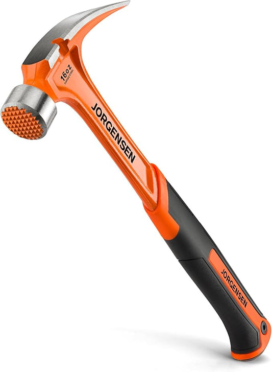 Jorgensen 16 oz Straight Claw Hammer, Rip Claw Hammer with Milled Face & Shock Absorbing Grip, Heavy Duty One-piece Forged Hammer