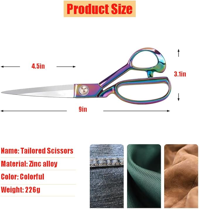 Heavy Duty Tailor Shears Set, Dressmaking Scissors Fabric Scissors Stainless Steel Sharp Shears & Soft-Grip Handle for Cutting Fabric, Clothes, Leather, Denim, Altering, Sewing (Colorful)