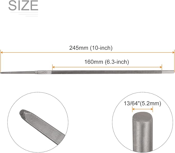HARFINGTON Chainsaw File, 13/64"(5.2mm) Round Sharpening Hand Files Tool with Spiral Cut for Chain Chainsaw Sharpening, Grinding