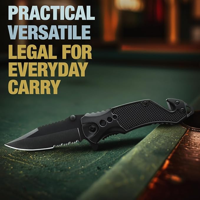 GOOD WORKER Legal Pocket Knife with 2.95??Serrated Blade, Glass Breaker, Seat Belt Cutter - EDC Sharp Folding Knives with Portable Clip - Small Tool for Tactical Camping Survival Hiking - Gifts for Men, Women