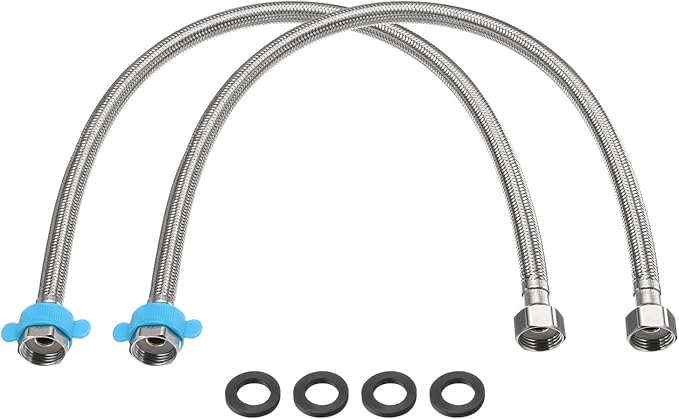 uxcell 2Pcs 24" Faucet Supply Lines Connector Stainless Steel Braided Long Faucet Connector G1/2 Female Compression Thread x G1/2 Female Straight Thread for Kitchen Sink Bathroom (Silver)