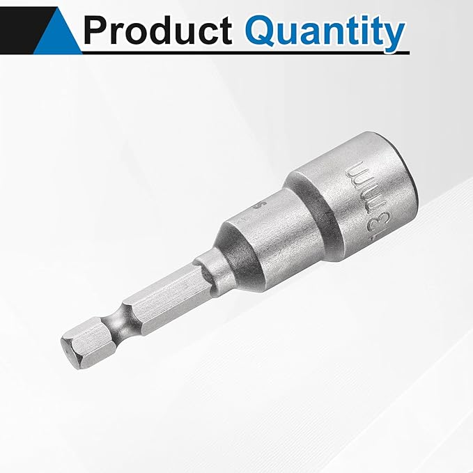 HARFINGTON Nut Driver Drill Bit 13mm Metric Socket 1/4" Hex Shank 2.56" (65mm) Long Magnetic 6-Point Sockets Quick Change CR-V Steel Bolt Setters for Power Drill Drivers
