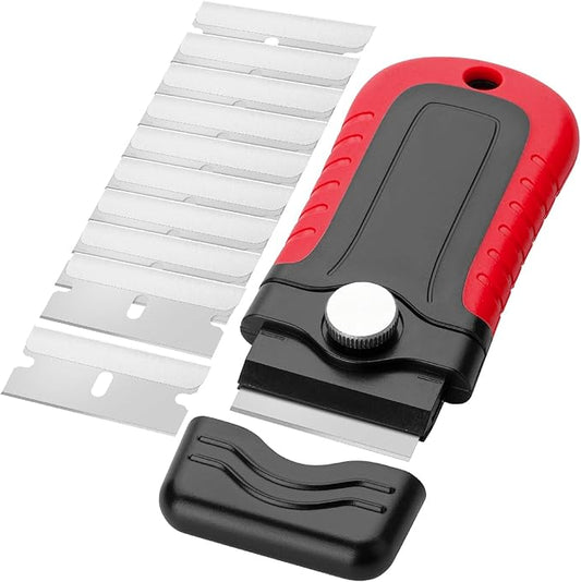 Bates- Razor Blade Scraper, Red, Locking Razor Scraper Set with 10 Extra Stainless Steel Blades, Window Scraper, Scraper Tool, Glass Scraper, Scraper Blades, Paint Scraper Blade Scraper for Cleaning