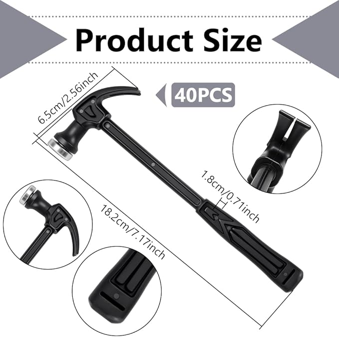 40Pcs Small Household Hammer, 7.3 Inch Mini Plastic Claw Hammer Small Household Tool Black Mini Rubber Mallet With Claw for Craft DIY Woodworking Nail Puncher Emergency Escape