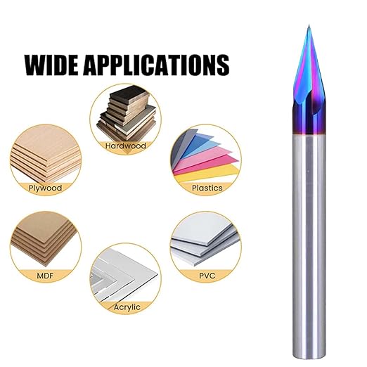 1/4" Shank 30 Degree Engraving Bit Carbide CNC Chamfer End Mill, 3-Flute V Groove Router Bit with Blue NACO Coating for Carving Engraving…
