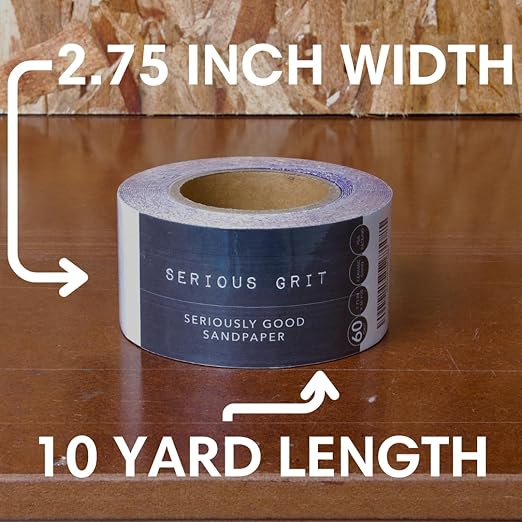 Serious Grit - 60 Grit Ceramic Grain PSA Sandpaper Roll - Heavy-Duty Stickyback Adhesive Longboard Sanding Roll - 2.75" x 10 Yard Continuous Sand Paper for Wood, Metal, Autobody, Paint, Air Sanders.