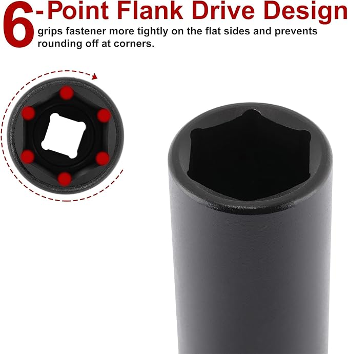 CASOMAN 1/2" Drive x 1-1/16" Deep Impact Socket, 6-Point, SAE, CR-MO
