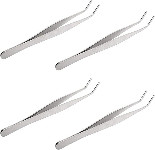 Aoje-Link Stainless Steel Tweezers with Curved Serrated Tip Sewing Machine Electronic Repair Tweezers Pliers Multi-Purpose Tweezers Tool Pliers Silver 4pcs