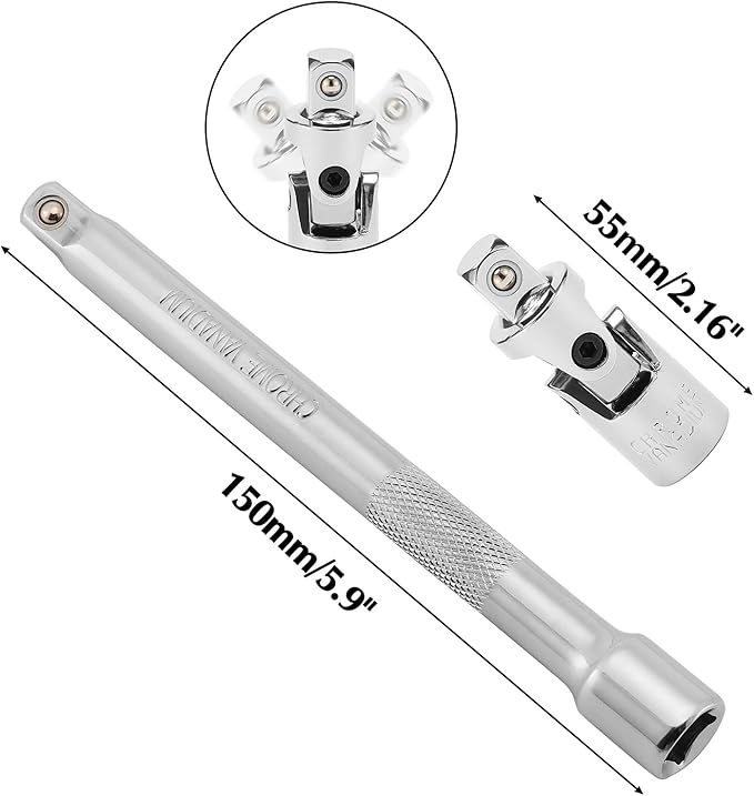 EMENTOL 8PCS 3/8" Drive Spark Plug Socket Set, SAE & Metric, 6-Point Socket Set, Universal Joint, 6-Inch Extension Bar, Spark Plug Gap Gauge