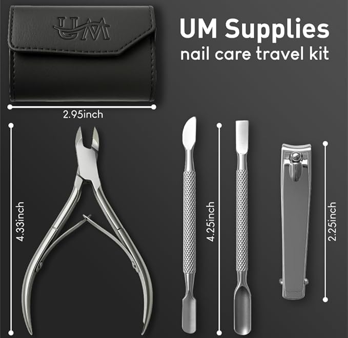 UM Supplies Cuticle Trimmer | Professional Cuticle Nipper With 2 Pushers, Nail Cutter + Pouch | Travel Set | Pedicure Manicure Nail Care Tool Stainless Steel (Jaw 5mm Double Spring)