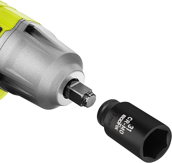 31mm Socket 1/2" Drive Deep Impact Metric Socket,CR-MO 6 Point for Easy Removal of Axle Nut