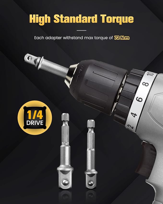 BOEN Impact Grade Socket Adapter Set, 3-PCS Drill Bit Adapter with Bit Holder, Sizes 1/4", 3/8", 1/2", 1/4-Inch SAE Hex Shank, Cr-V, for Cordless Drill & Screwdriver, Power Drill & Driver