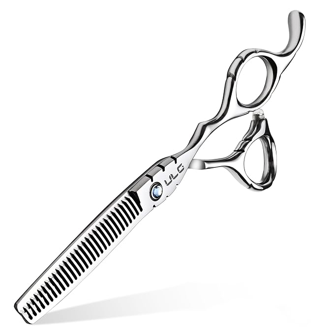 ULG Hair Thinning Scissors 6.7??Shark Series 100% Japanese Stainless Steel, Offset Handle, 30-Tooth Seamless Thinner 15% Hair Removal, Professional Barber Layering Shears for Salon & Home Hair Styling