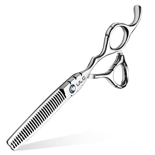 ULG Hair Thinning Scissors 6.7??Shark Series 100% Japanese Stainless Steel, Offset Handle, 30-Tooth Seamless Thinner 15% Hair Removal, Professional Barber Layering Shears for Salon & Home Hair Styling