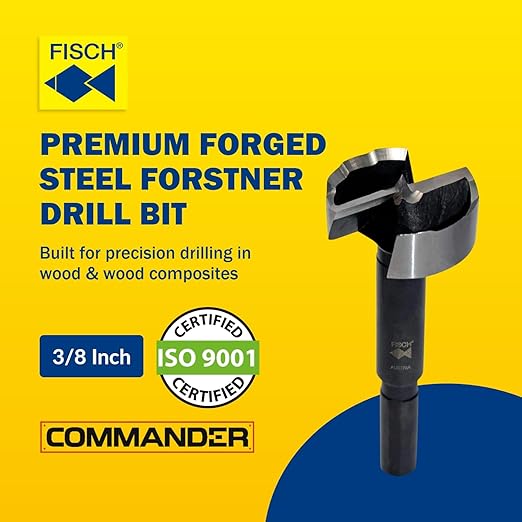 Fisch Black Shark Forged Steel Forstner Drill Bit for Woodworking, Precision Wave Design, Clean Cuts in Hardwoods, MDF, and Plywood, FSA-367536, Made in Austria (3/8 inch)
