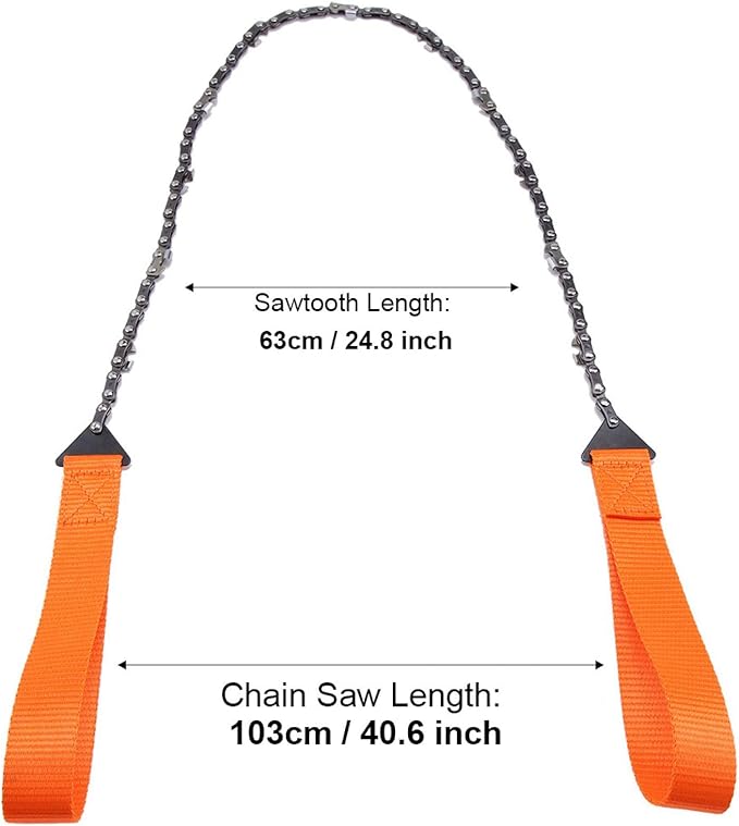 Pocket Chainsaw, 36 Inch Chain Rope Portable Hand Saw with 48 Bi-Directional Teeth chain saw Best Compact Handheld Camping and Survival Chain Saw for Fast Easy Cutting