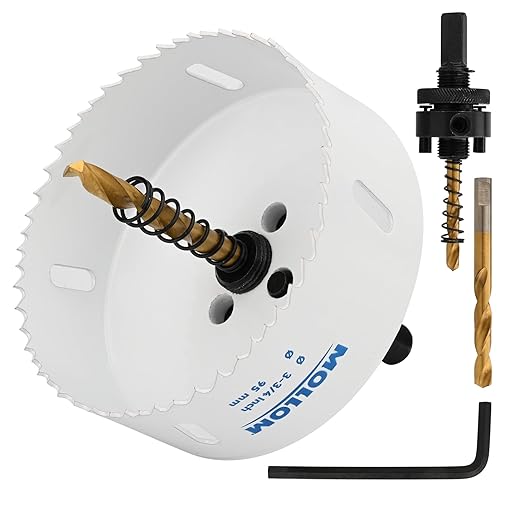Mollom (95mm | 3-3/4") HSS M42 with 8% Cobalt BI-Metal Hole Saw with 2 Pilot Drill Bits & Arbor Smooth Cutting for PVC,Drywall,Wood,Plastic,Gypsum Board,Rubber