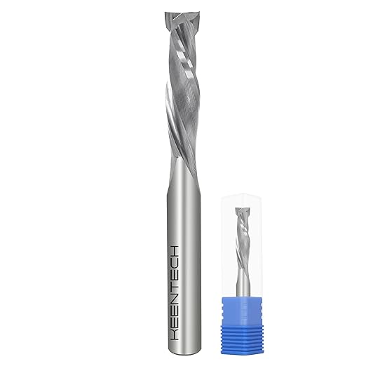 KEENTECH 1/4" Shank 2 Flute Flat Tip Compression Sprial Router Bit for CNC Router Machine, 1/4" Cutting Diameter, 1" Cutting Depth, for Wood Cutting, Custom Furniture, Slot Mortise, Engraving, Carving