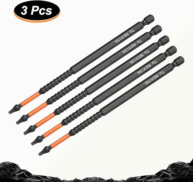 HARFINGTON 5pcs Square Head Screwdriver Bits 1/4" Hex Shank SQ2 Magnetic Head 6" Length S2 Steel Screw Driver Drill Bit for Repair Work Electric Screw Driver