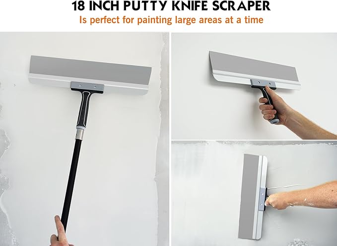 ROLLINGDOG 18 Inch Taping Knife - 18" Drywall Skimming Blade, Threaded End Can be Attached to Extension Pole, Stainless Steel Blade for Skimming and Smoothing Walls and Ceilings