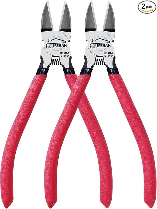 Wire Cutters 2 PACK, 6 inch Wire Cutter Set, HOUSERAN Side Cutters Flush Cut Pliers, Spring Loaded Cutting Pliers with Non-slip Red Handle, Wire Cutters Heavy Duty for Jewelry Making, Crafts, Zip Tie