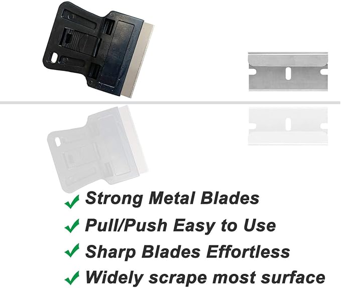 Mini Plastic Razor Blade Scraper High Visibility Window Scraper Paint Scraper with 5 Spare Metal Razor Scraper Blades Scraping Sticker Decal Residue Label,Black