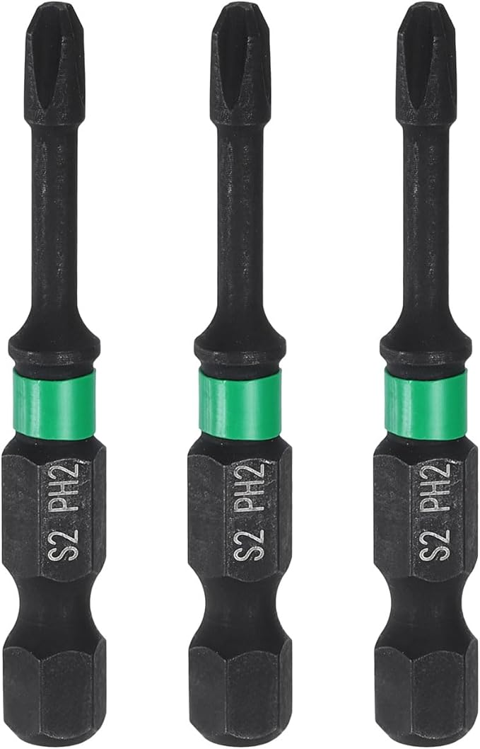 HARFINGTON 3pcs #2 Impact Phillips Screwdriver Bit PH2 1/4" Hex Shank 2" (50mm) Long 0.12" Rod Magnetic Cross Head Drill Bits S2 Steel Industrial Screw Driver for Impact Power Drivers