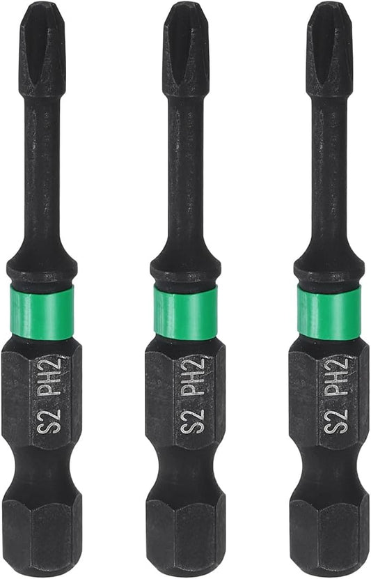 HARFINGTON 3pcs #2 Impact Phillips Screwdriver Bit PH2 1/4" Hex Shank 2" (50mm) Long 0.12" Rod Magnetic Cross Head Drill Bits S2 Steel Industrial Screw Driver for Impact Power Drivers